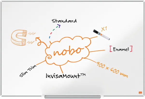 Nobo Impression Pro emaloitu valkotaulu 90x60cm valkoinen