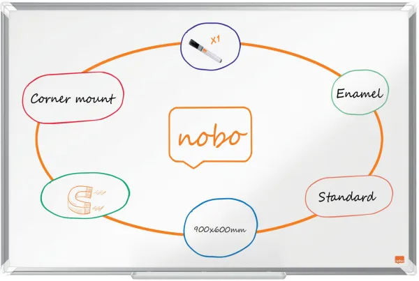 Nobo Premium Plus emaloitu valkotaulu 90x60cm valkoinen